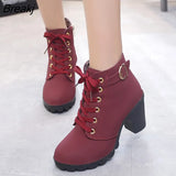 boots for women 2023 new elegant square heel shoes woman high heel solid vintage boots women lace-up ladies shoes