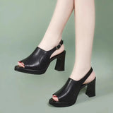 Women Summers Sandals Fashion Fish Mouth Block High Heels Black Ladies Office Wear Sandalias 2023 White Elegant