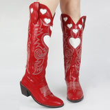 Design Female Western Boots Pointed Toe Slip-On Heart-Shaped 2023 Fashion Cowgirl Comfy Women Knee High