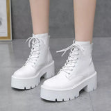 Autumn Winter Chunky Motorcycle Boots Women Punk Style Thick Bottom White Ankle Boots PU Leather Platform Booties