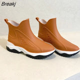 Women Rainboots Slip-on Waterproof Girls Ankle Boots PVC Anti-Slip Spring Autumn Rain Shoes Platform Woman Fishing Rubber