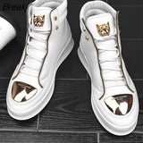 Men Leather Casual Shoes Slip on Loafers Shoes White Men's Platform Shoes Fashion Leisure Driving Shoes Soft