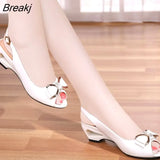2023 Summer New Style Sandals Female Summer With Wedges Open Toe Shoes White Shoes Comfortable Women's