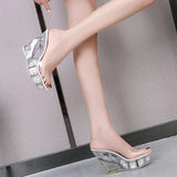 Footwear Sliper Confortable For Women Shoes Summer Crystal Sexy High Heel 10.5cm Rose Flower Platform Ladies