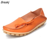Moccasins Women Flats 2022 Autumn Woman Loafers Genuine Leather Female Shoes Slip On Ballet Bowtie Women's Shoes Big