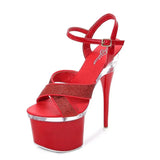 Tube Dancing Shoes Women 2023 Summer High Heel Peep Toe Sandals Heel 15-18cm Thick Bottom Model Shoes Black Big Size