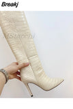 Women's High Boots Crocodile Print Slip-on Long Boots Women Sexy High Heels Designer Shoes Stiletto Concise Demonia Boots