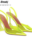 PVC Transparent Shoes For Women Cup Heeled Slingbacks Pointed Toe Women Pumps Jelly Shoes High Heels Party Prom