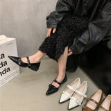 Small Leather Shoes 2024 New Spring Thick-Heeled Low-Heeled High-Heeled Shoes Vintage French Style Mary Jane Single