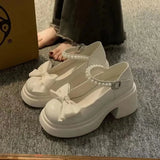 Jane Shoes 2024 Spring New Fashionable Bowknot Thick-Heeled Round Head Retro Sweet Single