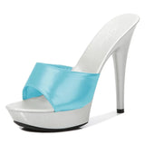 Women Slipper 2023 Summer Fine Heel 13cm Shoe Slipper Platform Patent leather Pumps Sexy Shoes Stripper Hihg Heels