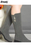Half High Ladies Boots Elegant with Low Heels Shoes for Women Mid Calf Rhinestone Free Shipping Price Demi-season