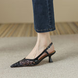 Lace Pointed Toe Stiletto Shoes for Women 2023 Summer New Fashion Back Empty Toe Sandals for Women Zapatos De