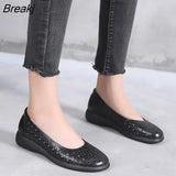 White Genuine Leather Ladies Breathable Summer Shoes Women Flats Slip-On Loafers Round Toe Soft Flat Shoes