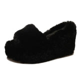 Winter Wedge Fluffy Slippers Woman 2023 New Home Fur Slippers for Women Chunky Platform Slides Cozy Fuzzy Indoor
