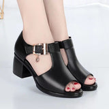 2023 Fashion Sexy Fish Mouth Hollow Roman Thick with Beaded High Heels Female Sandals Sandalias De Las