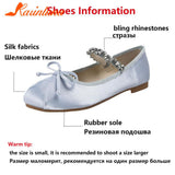 Style Elegant Rhinestone Bow Mary Jean Shoes 2023 Hot Satin Ballerinas Flats Single Shoes Bling Rhinestones Women