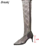 Rhinestone Mesh Summer Boots Women Thigh High Over The Knee Ytmtloy Sandals Zapatos Transparentes De