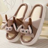 Cartoon Milk Cow Home Slippers Women Thick Sole Open Toe Cotton Slippers Woman 2023 Autumn Winter Soft Indoor Slides