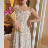 Strap Dress Women French Elegant Vintage Floral Dress Sweet 2023 Summer Fashion Clothing Party One Piece Dress