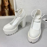Women's Fashion White Platform Pumps Super High Heels Buckle Sexy Mary Jane Shoes Women Goth Platform Heel Party Shoes