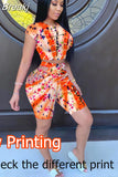 Women Tie Dye Print 2 Pieces Sets Tracksuits Crop Top Side Lace-Up Bandage Shorts Ladies Sexy Tracksuits Hollow