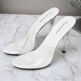 Summer Women Shoes New Fashion Leopard Print Slippers Crystal Open Toed Sandals Women Sexy Transparent Heel 11cm High