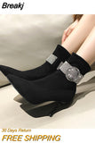 Women's Plus Velvet Winter New Rhinestone Chain Temperament Pointed Toe High-heeled Ankle Boots Women's Fine-heeled Suede