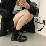 Style Small Leather Shoes for Women Vintage Round Toe Low Heel Women Shoes Casual Flat Loafers School Single Shoes