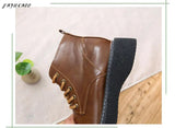 Girl Retro British Small Leather Boots Wide-Head Womens Ankle Boots Handmade Warm Big-Head Short Boots Student Women