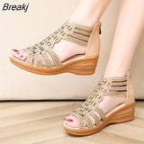 Woman Sandals Women Crystal Comfortable Pumps Ladies Fashion Wedges Female Hollow Out Shoes Women's Zip