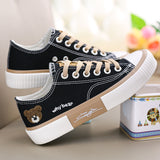 Bear Canvas Shoes Women Korean Breathable Casual Sport Fashion Lace Up Flat Tennis Sneakers Female