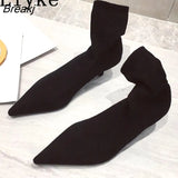 Spring Autumn Casual Cozy Black Stretch Fabric Ankle Sock Boots Women Pointed Toe Low Thin Heels Slip On