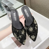 for Women 2023 Pointed Toe Woman Slippers Off White Slides Transparent Summer Mules Low Heel Sandals Clear Sale 39 Y F