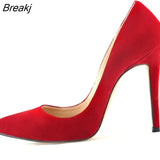 Women Simple Pumps Fashion Pointed Toe Flock High Heels Shoes Woman Black Office Sexy Red
