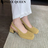 Women Shoes Slingbacks Thick Heel Sandals Elegant Pumps For Party Wedding Shoe Square Toe Sandal Slip On Mule Shoe