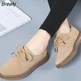 Spring Women Flats Shoes Women Sneakers Leather Suede Lace Up Boat Shoes Round Toe Flats Moccasins Oxford For