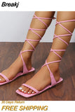 Cross Strap Sandals 2023 Summer New Open Toe Square Toe Flat Sandals for Woman Plus Size 43 Casual Beach Shoes