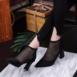 Summer New Sexy Pointed Toe Thick Heels High Heels Women Baotou Hollow Breathable Mid-top Rear Zipper Women's