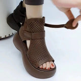 Women Summer Sandals Roman High Heels Shoe Ladies Vintage Genuine Leather Thick Bottom Sandalias Mujer Sapato Feminino