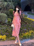 Sleeve French Elegant Dress Beach Floral One Piece Dress Korean Fashion Party 2023 Summer Casual Vintage Midi Dress