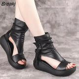 Roman Sandals Women's Summer High Heel Fashion Shoes Women's High Top Wedge Heel Boots Platform Fish Mouthed