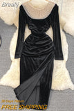 Beading Mesh See Through Patchwork Long Dress Women Fashion O-neck Long Sleeve Draped Split Velvet Party Dress Winter