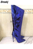 Boots Sexy Runway Stilettos Pointed Toe Women High Boots Candy Colors High Heels Shoes Side Zipper Long Botas Mujer