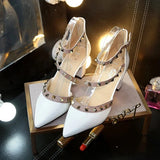 New Baotou Sexy Elegant Female Sandals Korean Fashion Rivet Pointed High Heels Sexy Shallow Mouth Hollow Women's