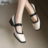 2023 Autumn French Retro Elegant Style Square Head Thick Heel Mary Jane Shoes Women's Low-heeled Belt Buckle Shoes