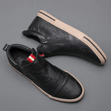 on Men's Chelsea Boots Spring Fashion High-Top Sneaker Shoes British All-match Casual Leather Shoes Wear-Resistant