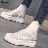 Sandals Women's Shoes 2022 New Summer Ladies Breathable Mesh Face Lace Casual Shoes Fisherman Shoes Girls Slip on