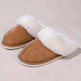 Winter Warm Fur Indoor Home Slippers Women Fluffy Comfort Soft Bedroom Slippers for Couples Flat Non Slip House Shoes