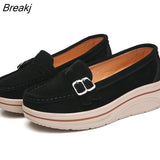 Women Platform Shoes Leather Flats Casual Thick Bottom Height Increasing Slip on Creepers Sneakers Moccasins Suede